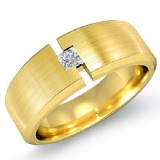 Solitaire Princess Bezel Diamond Matte Men's Half Wedding Band 14k Gold Yellow  (0.15Ct. tw.)