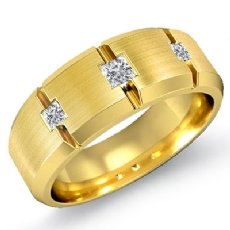 Bezel 3 Stone Diamond Bevel Edge Men's Half Wedding Band 14k Gold Yellow  (0.3Ct. tw.)