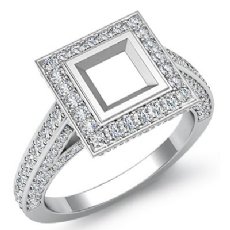 1.65Ct Halo Diamond Engagement Princess Semi Mount Ring 14K White Gold