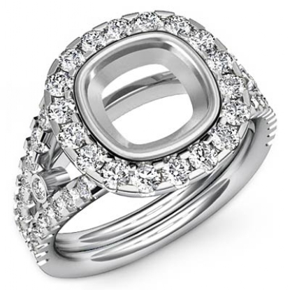 Diamond Engagement Ring Cushion Semi Mount 14K White