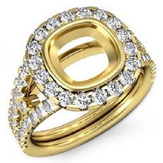 Diamond Engagement Ring Cushion Semi Mount 14k Gold Yellow Halo Setting (1.11Ct. tw.)