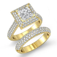 2 Row Halo Bridal Set diamond Ring 18k Gold Yellow