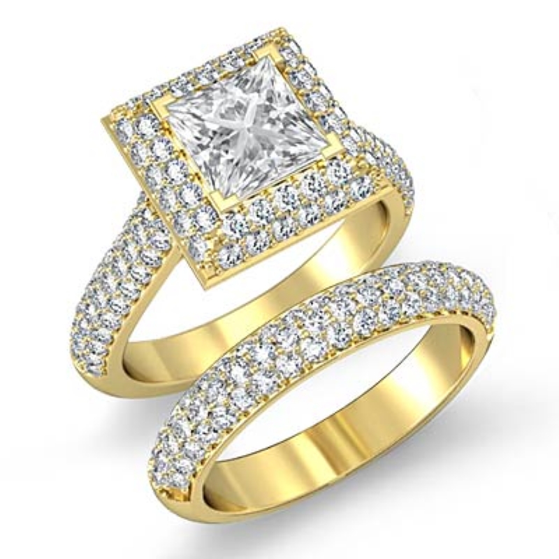 2 Row Halo Bridal Set diamond Hot Deals 14k Gold Yellow