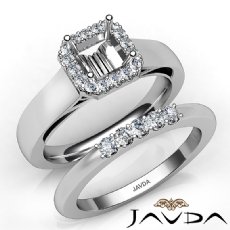 U Prong Diamond Engagement Semi Mount Ring Asscher Bridal Set 14K W Gold 0.42Ct