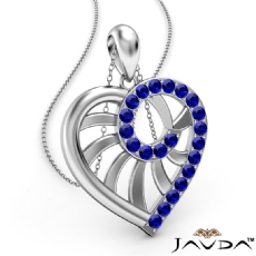 Swirl Heart Pendant Necklace 14k White Gold 18 Inch Chain 0.39Ct Sapphire
