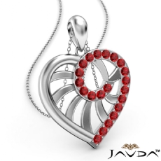 Swirl Heart Pendant Necklace 14k White Gold 18 Inch Chain 0.39Ct Ruby