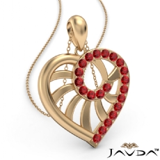 Swirl Heart Pendant Necklace 14k Gold Yellow18 Inch Chain <Dcarat> Ruby