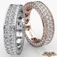 2 Row Women's Wedding Band Pave Diamond Heart Eternity 14k Rose Gold Ring  (2Ct. tw.)