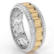 Rope Edge Round Diamond Eternity Mens Wedding Band 14k Two Tone Gold 0.90Ct