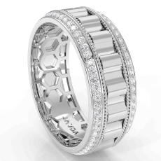 Rope Edge Round Diamond Eternity Mens Wedding Band 14k Gold White  (0.9Ct. tw.)