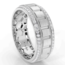 Matte Finish Round Diamond Eternity Mens Wedding Band 14k Gold White  (0.9Ct. tw.)