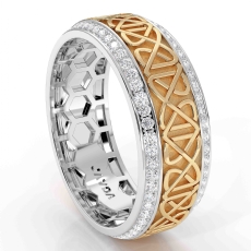 Celtic Design Round Diamond Eternity Mens Wedding Band 14k Two Tone Gold 1.00Ct