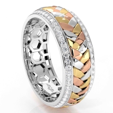 Braided Pattern Diamond Eternity Mens Wedding Band 14k Trio Color Gold 1.00Ct