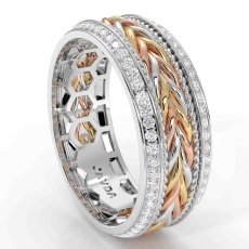 Braided Rope Round Diamond Eternity Mens Wedding Band 14k Trio Color Gold 1.00Ct