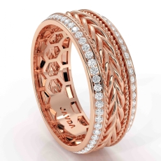 Braided Rope Round Diamond Eternity Mens Wedding Band 14k Rose Gold  (1Ct. tw.)