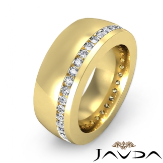Round Diamond Channel Mens Eternity Wedding Band 14k Gold Yellow 8.5mm Ring 1Ct