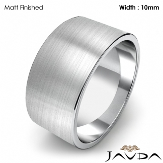 10mm Flat Pipe Cut 18k Gold White Mens Plain Wedding Band Ring 13g 12-12.75 Sz