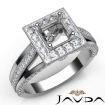 Halo Pave Diamond Engagement Princess SemiMount Millgrain Ring 18k White Gold 0.9Ct - javda.com 
