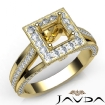Halo Pave Diamond Engagement Princess SemiMount Millgrain Ring 18k Yellow Gold 0.9Ct - javda.com 