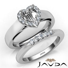 U Prong Diamond Engagement SemiMount Ring Heart Bridal Set 14K White Gold 0.40Ct