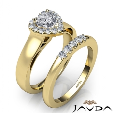 U Prong Bridal Set Halo diamond Ring 14k Gold Yellow
