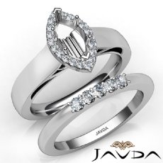 U Prong Diamond Engagement Semi Mount Ring Marquise Bridal Set 14K W Gold 0.45Ct