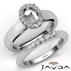U Prong Diamond Engagement Semi Mount Ring Oval Bridal Set 14K White Gold 0.43Ct