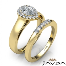 U Cut Pave Set Halo Bridal diamond Ring 18k Gold Yellow