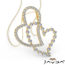 Twin Intersecting Heart Pendant Necklace 14k Gold Yellow  Round Diamond (0.8Ct. tw.)