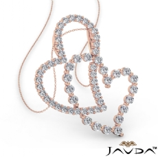 Twin Intersecting Heart Pendant Necklace 18k Rose Gold  Round Diamond (0.8Ct. tw.)