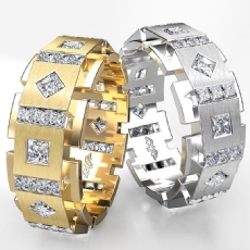 Princess Diamond Box & Kite Eternity Men's Wedding Band in 14k Gold Yellow  (3Ct. tw.)