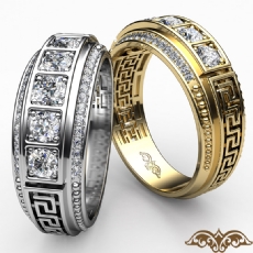 Maze Patterned Graduate Diamond Men's Wedding Band In 14k Gold Yellow 0.75Ct. (0.75Ct. tw.)