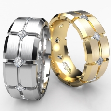 Bezel Set Men's Eternity Princess Diamond Wedding Band 18k Gold Yellow  (1Ct. tw.)