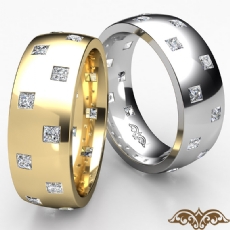 Checker Pattern Men's Eternity Princess Diamond Wedding Band 18k Gold Yellow  (1.2Ct. tw.)