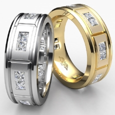 Channel Set Matte Men's Diamond Eternity Wedding Band 14k Gold Yellow  (1.44Ct. tw.)