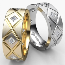 Diamond Cut Grooved Men's Eternity Diamond Wedding Band 18k Gold Yellow  (0.6Ct. tw.)