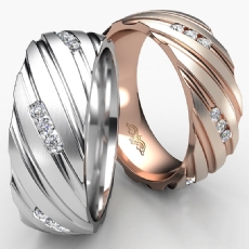 Diagonal Groove Matte Men's Eternity Diamond Wedding Band 14k Rose Gold  (0.4Ct. tw.)