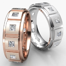 Step Edge Matte Eternity Princess Diamond Men's Wedding Band 14k Rose Gold  (1.4Ct. tw.)