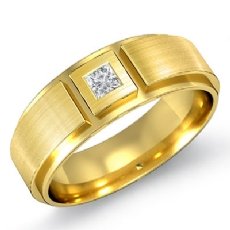 Bezel Solitaire Princess Diamond Men's Half Wedding Band 14k Gold Yellow  (0.15Ct. tw.)
