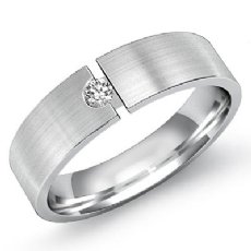 Matte Finished Solitaire Diamond Men's Half Wedding Band 14k White Gold 0.10 Ct