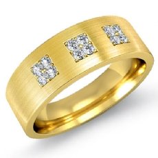 Matte 3 Square Set Round Diamond Men's Half Wedding Band 14k Gold Yellow  (0.25Ct. tw.)