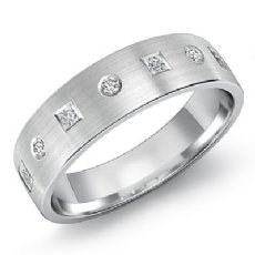 0.40 Ct Round & Princess Diamond Men's Half Matte Wedding Band 14k White Gold