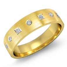 Round & Princess Diamond Men's Half Matte Wedding Band 14k Gold Yellow (0.4Ct. tw.)
