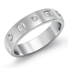 Matte Finish Baguette Round Diamond Men's Half Wedding Band 14k W Gold 0.40 Ct