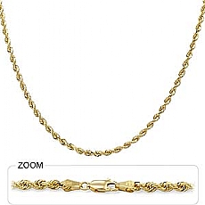 14k Yellow Gold Diamond Cut Rope Hip Hop Chain Mens Necklace (3mm,20