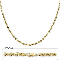 14k Yellow Gold Diamond Cut Rope Hip Hop Chain Mens Necklace (4mm,30