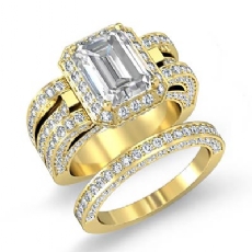 Halo Pave Vintage Bridal Set diamond  14k Gold Yellow