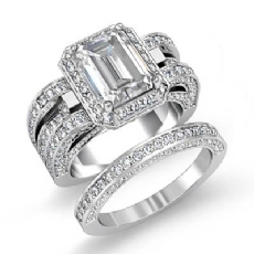 Halo Pave Vintage Bridal Set diamond Ring 14k Gold White