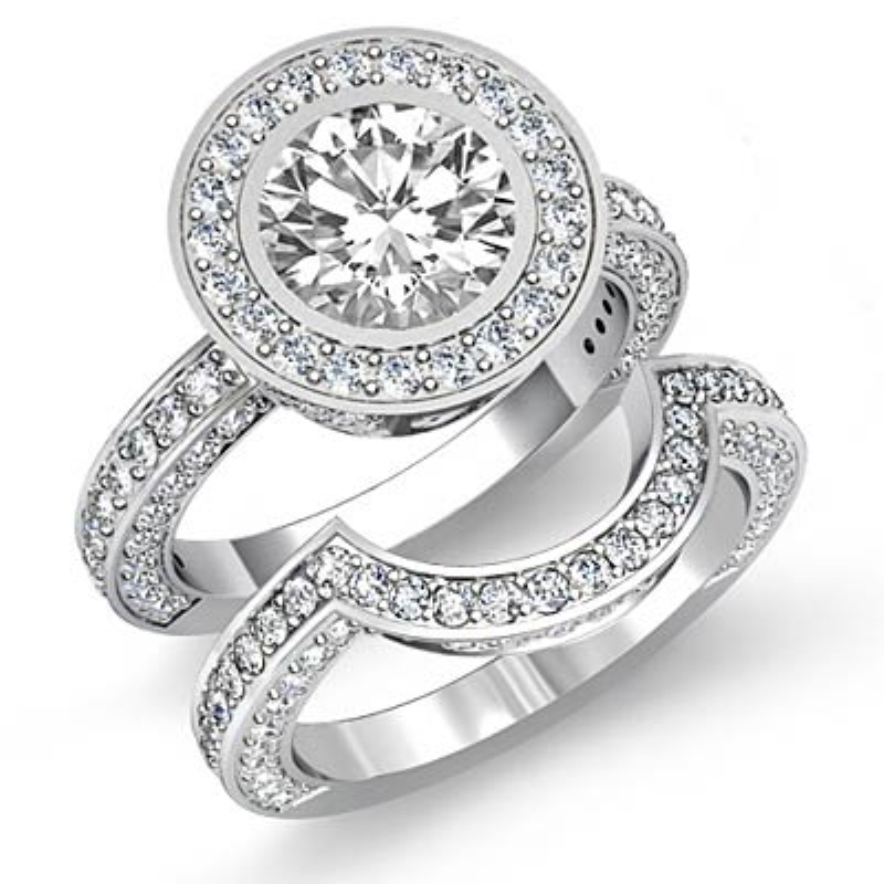 Designer Bezel Bridal Set diamond Ring Platinum 950