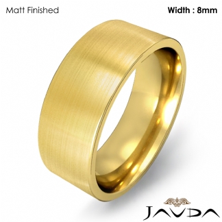8mm Men Wedding Band Comfort fit Flat Pipe Cut Ring 18k Gold Yellow 13.1g 12-12.75 Sz
